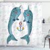 Ambesonne Narwhal Shower Curtain, Couple of Whales with Horns in Love Valentines Day Themed Nautical Illustration, Cloth Fabric Bathroom Decor Set with Hooks, 69" W x 70" L, Cadet Blue Mauve view 1