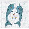 Ambesonne Narwhal Shower Curtain, Couple of Whales with Horns in Love Valentines Day Themed Nautical Illustration, Cloth Fabric Bathroom Decor Set with Hooks, 69" W x 70" L, Cadet Blue Mauve view 2