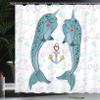Ambesonne Narwhal Shower Curtain, Couple of Whales with Horns in Love Valentines Day Themed Nautical Illustration, Cloth Fabric Bathroom Decor Set with Hooks, 69" W x 70" L, Cadet Blue Mauve view 3