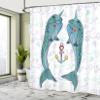 Ambesonne Narwhal Shower Curtain, Couple of Whales with Horns in Love Valentines Day Themed Nautical Illustration, Cloth Fabric Bathroom Decor Set with Hooks, 69" W x 70" L, Cadet Blue Mauve view 4