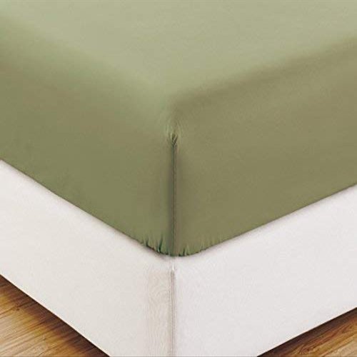 100% Egyptian Cotton Fitted Sheet 800 Thread Count Solid 1 Piece (Bottom Sheet Only) Twin XL Size Sateen Weave 20 inch Deep Pocket Sage Color