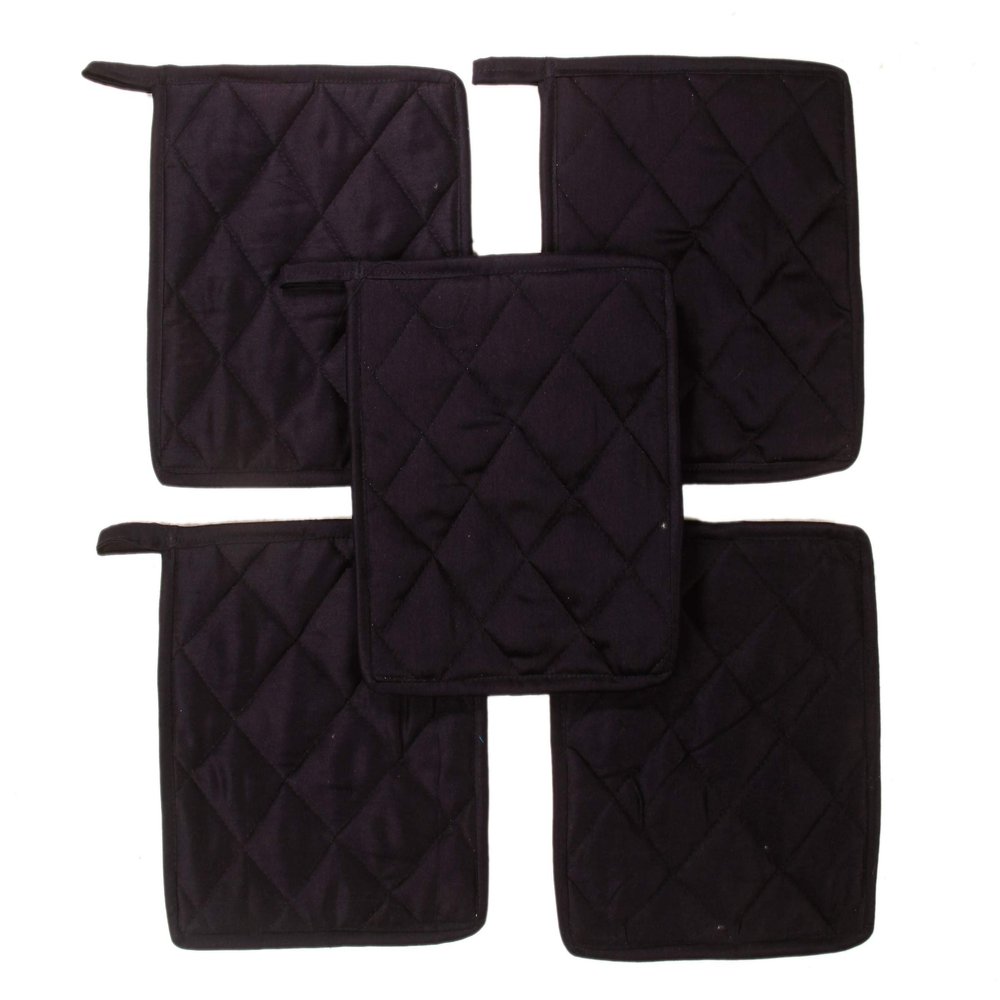 100% Cotton (Pack of 40) Pot Holder 7" x 7" Square, Solid Black Color Everyday Quality Kitchen Cooking, Heat Resistance!! - Made by HM Covers