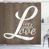Ambesonne Live Laugh Love Shower Curtain, Words Live Laugh Love on Halftone Worn Out Style Background, Cloth Fabric Bathroom Decor Set with Hooks, 69" W x 70" L, Brown White Pale Brown view 1