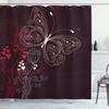 Ambesonne Romantic Shower Curtain, Abstract Floral Heart Pattern Butterfly Motif Illustration, Cloth Fabric Bathroom Decor Set with Hooks, 69" W x 75" L, Maroon Red Beige view 1