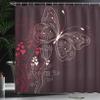 Ambesonne Romantic Shower Curtain, Abstract Floral Heart Pattern Butterfly Motif Illustration, Cloth Fabric Bathroom Decor Set with Hooks, 69" W x 75" L, Maroon Red Beige view 3