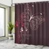 Ambesonne Romantic Shower Curtain, Abstract Floral Heart Pattern Butterfly Motif Illustration, Cloth Fabric Bathroom Decor Set with Hooks, 69" W x 75" L, Maroon Red Beige view 4