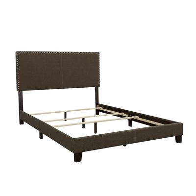 Coaster Home Furnishings - Boyd - Wood - Upholstered Panel Bed with Chrome Nailhead Trim, Open Frame and Transitional Design - Bedroom - Queen Size - Charcoal - 350061Q