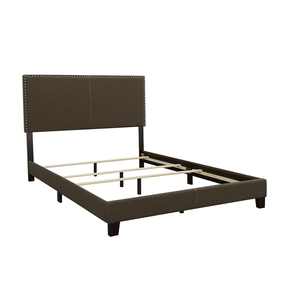 Coaster Home Furnishings - Boyd - Wood - Upholstered Panel Bed with Chrome Nailhead Trim, Open Frame and Transitional Design - Bedroom - Queen Size - Charcoal - 350061Q