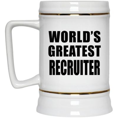 Designsify Gifts, World's Greatest Recruiter, 22oz Beer Stein Ceramic Tankard Mug with Handle for Freezer - for Birthday Anniversary Christmas Mothers Day Fathers Day Party, to Men Women Him Her