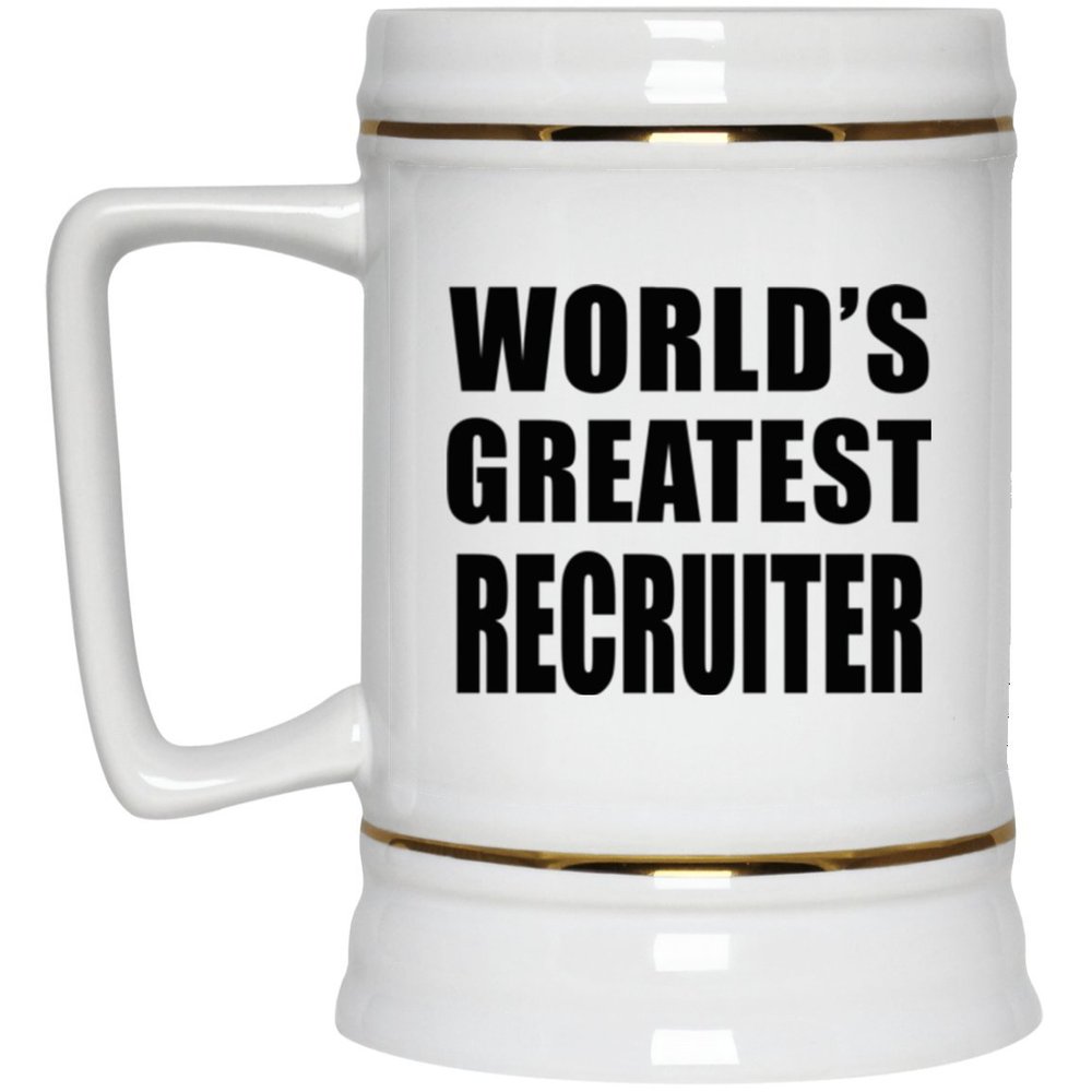 Designsify Gifts, World's Greatest Recruiter, 22oz Beer Stein Ceramic Tankard Mug with Handle for Freezer - for Birthday Anniversary Christmas Mothers Day Fathers Day Party, to Men Women Him Her