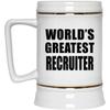 Designsify Gifts, World's Greatest Recruiter, 22oz Beer Stein Ceramic Tankard Mug with Handle for Freezer - for Birthday Anniversary Christmas Mothers Day Fathers Day Party, to Men Women Him Her view 1