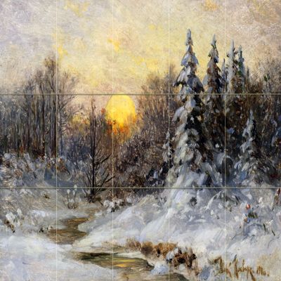 Tile Mural Landscape Winter Forest fir Tree by Julius Sergius von Klever Kitchen Bathroom Shower Wall Backsplash Splashback 5x3 4.25" Ceramic, Glossy