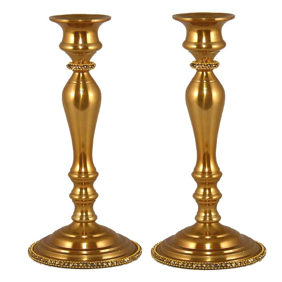 Antique Gold Finish Candle Holder Candle Stick Round Base Rhinestones Taper Candle Wedding Table Decoration Dining Table Pair 12" H