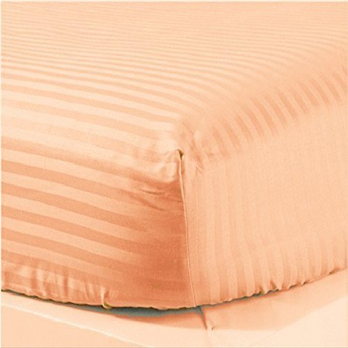 LaxLinen 600 Thread Count 100% Egyptian Cotton 1PC Fitted Sheet Grand King (80" x 98") Peach Stripe Fit Up to 9" inches Deep Pocket Fully Elastic All Around.