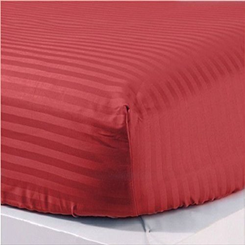 LaxLinen 600 Thread Count 100% Egyptian Cotton 1PC Fitted Sheet Grand King (80" x 98") Burgundy Stripe Fit Up to 9" inches Deep Pocket Fully Elastic All Around.
