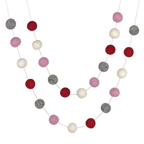 Valentine's Day Garland- 1" Felt Balls- 100% Wool Felt- Mantle Banner, Shelf Home Decor Gift- Handmade by Matthew and Mae (Red/Baby Pink/Gray/White)