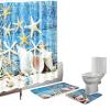 Amagical 3 Pieces Blue Seashells Starfish Shower Curtain Set Bathroom Mats Set Non-Slip Pedestal Rug Carpet Shower Curtain view 1