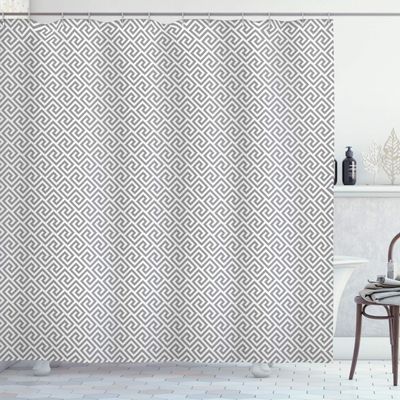 Ambesonne Geometric Shower Curtain, Monochrome Design Abstract Pattern of Continuous Lines on Plain Background, Cloth Fabric Bathroom Decor Set with Hooks, 69" W x 70" L, Pale Grey