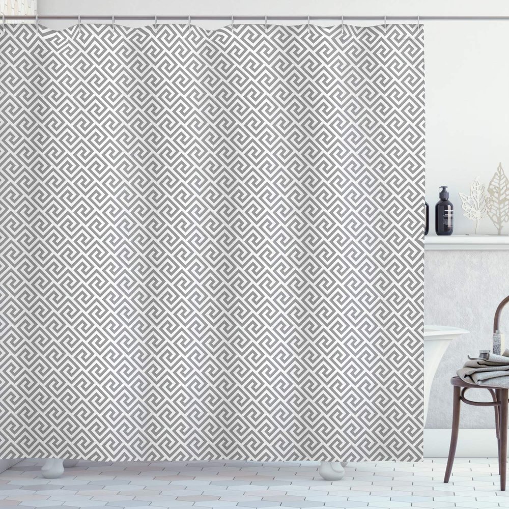 Ambesonne Geometric Shower Curtain, Monochrome Design Abstract Pattern of Continuous Lines on Plain Background, Cloth Fabric Bathroom Decor Set with Hooks, 69" W x 70" L, Pale Grey