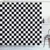 Ambesonne Checkers Game Shower Curtain, Geometric Grid Style Monochrome Squares in Traditional Game Board Design, Cloth Fabric Bathroom Decor Set with Hooks, 69" W x 75" L, White and Black view 1