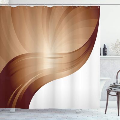 Ambesonne Chocolate Shower Curtain, Spiraling Stripes with Monochrome Tones Modern Art Inspirations Abstract, Cloth Fabric Bathroom Decor Set with Hooks, 69" W x 75" L, White Brown