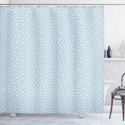 Ambesonne Greek Themed Shower Curtain, Geometrical Maze Pattern Design Hellenistic Origins in Pastel Tones, Cloth Fabric Bathroom Decor Set with Hooks, 69" W x 75" L, Blue and White