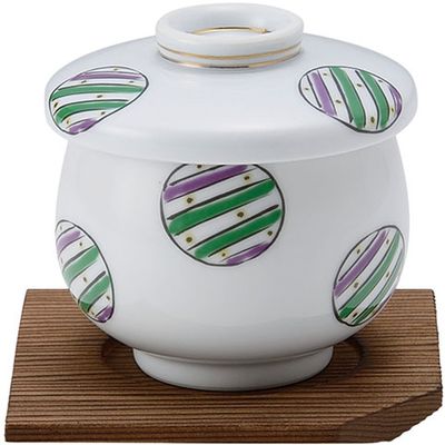 Yamashita Kogei 16062230 Nishiki Striped Round Crest Gourd Bowl with Cedar Stand, 3.3 x 3.1 inches (8.5 x 8.0 cm)