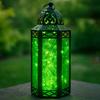 10.5 Green Glass Metal Moroccan Decorative Candle Lantern with LED Twinkle Fairy Lights & Remote Table Centerpieces, Indoor Home Decor, Outdoor Patio & Porch, Medium view 1