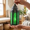 10.5 Green Glass Metal Moroccan Decorative Candle Lantern with LED Twinkle Fairy Lights & Remote Table Centerpieces, Indoor Home Decor, Outdoor Patio & Porch, Medium view 4