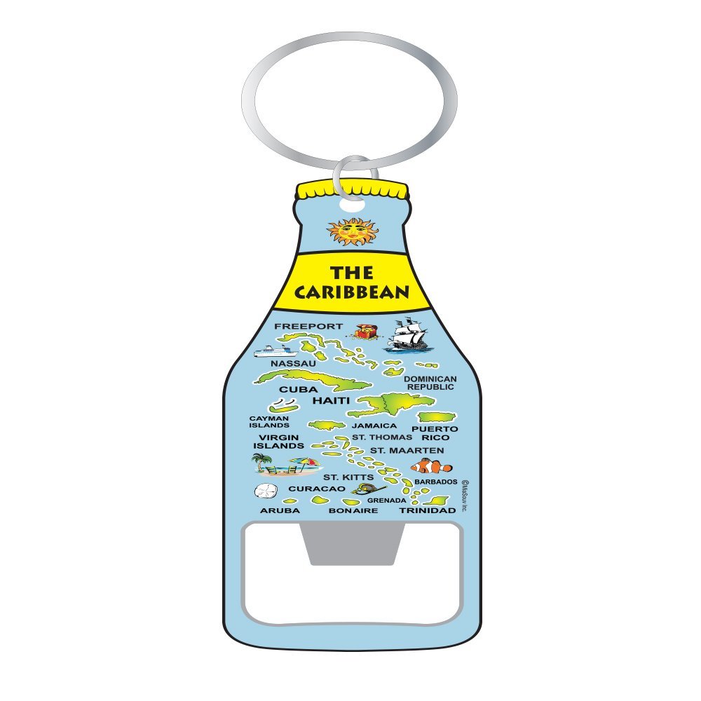 Beer Bottle Opener Caribbean Islands Novelty Keychain- Caribbean Map Souvenir Key Chain or Gift Idea (The Caribbean)
