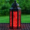 10.5 Red Glass Metal Moroccan Decorative Candle Lantern with LED Twinkle Fairy Lights & Remote Table Centerpieces, Indoor Home Decor, Outdoor Patio & Porch, Medium view 1