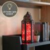 10.5 Red Glass Metal Moroccan Decorative Candle Lantern with LED Twinkle Fairy Lights & Remote Table Centerpieces, Indoor Home Decor, Outdoor Patio & Porch, Medium view 2