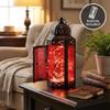 10.5 Red Glass Metal Moroccan Decorative Candle Lantern with LED Twinkle Fairy Lights & Remote Table Centerpieces, Indoor Home Decor, Outdoor Patio & Porch, Medium view 4