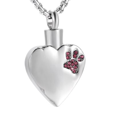 Oinsi Pink Crystal Dog Paw & Heart Cremation Urn Necklace for Ashes Remembrance Jewelry for Pet