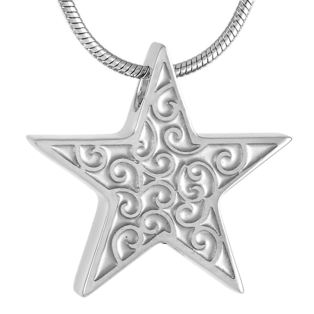 Oinsi Stainless Steel Pentagram Memorial Pendant Necklace Ashes Holder Cremation Urn Jewelry - Engravable (Silver Tone)