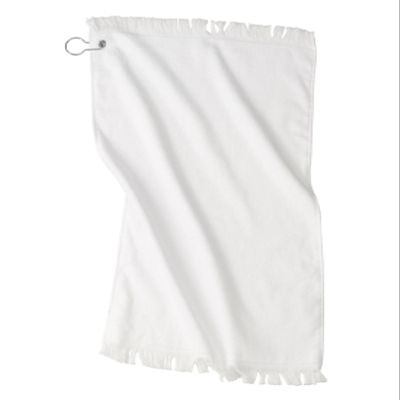Sport Golf Towel with Grommet & Clip White Fringed Velour and Terry