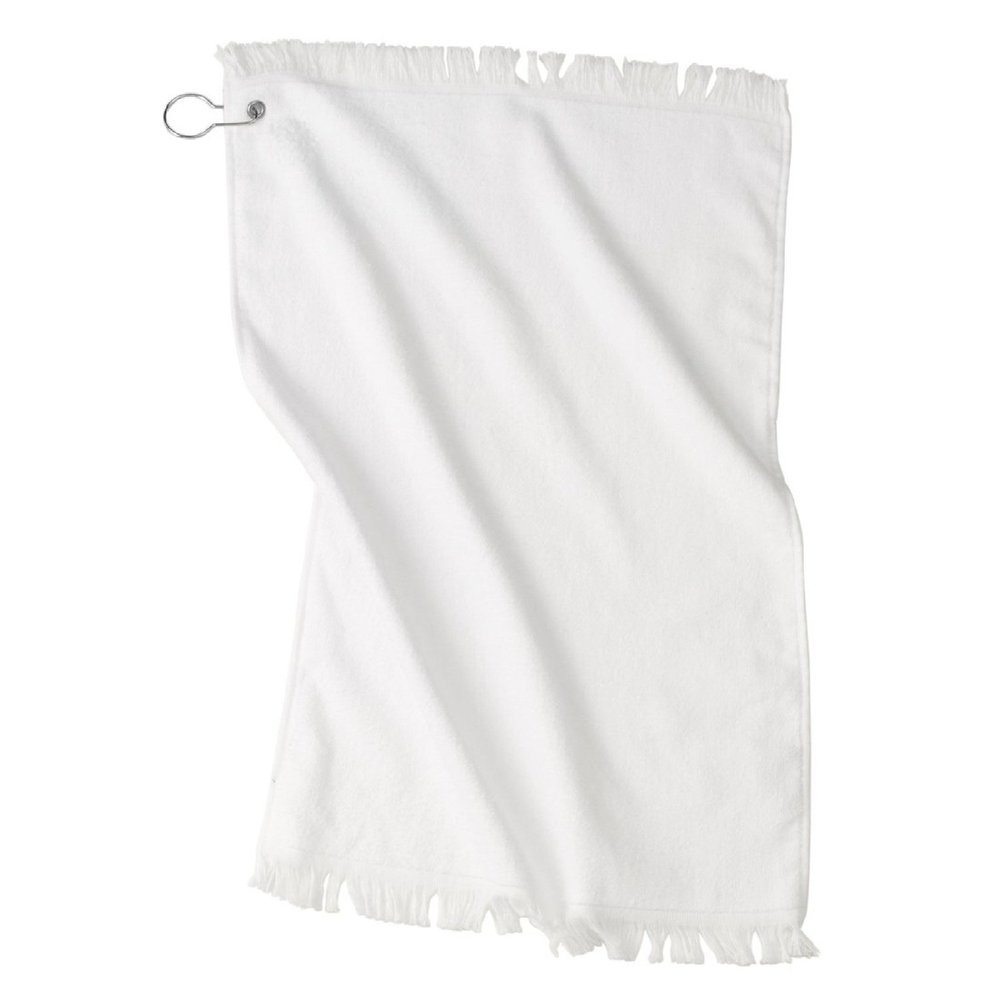Sport Golf Towel with Grommet & Clip White Fringed Velour and Terry