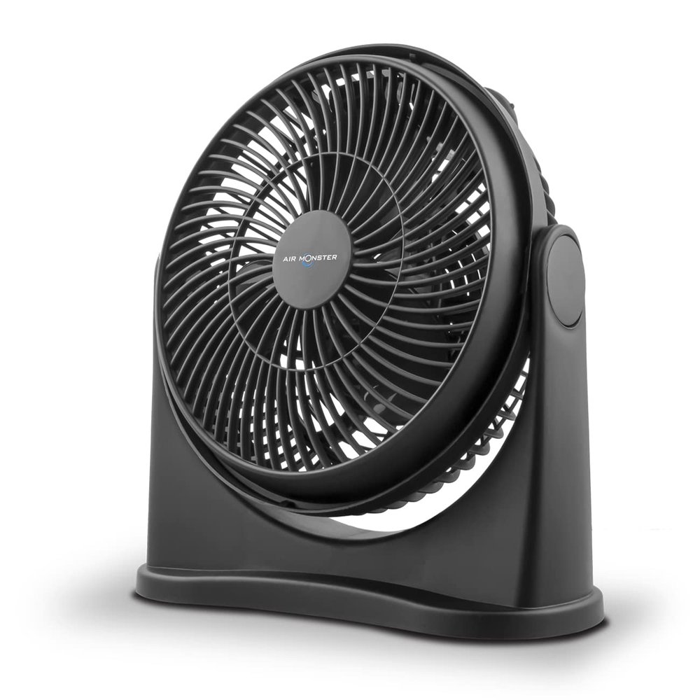 Air Monster 15655 High Velocity 3 Speed 8 Inch Adjustable Tilt Mini Personal Desk Fan with Wall Mount Option and Carry Handle, Black