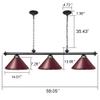 Wellmet Pool Table Lights for 8'/9' Table with 3 Burgundy Metal Shades, 59 Inch Billiard Lamp for Man Cave, Game Room, Kitchen Island Light for Restaurant Or Dining Room view 4