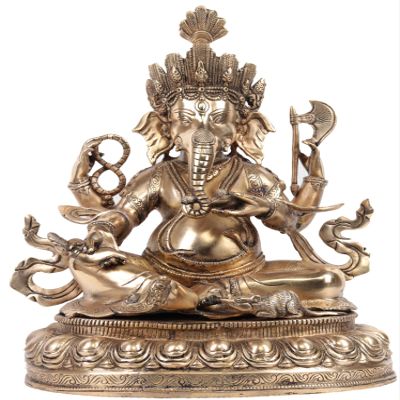 Exotic India Lord Ganesh in Nepalese Style Home Dcor Ganesha Brass Statue, Man Singh