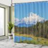 Ambesonne Alaska Shower Curtain, Snow Covered McKinley Mountain in Spring Season with Vibrant Forest, Cloth Fabric Bathroom Decor Set with Hooks, 69" W x 75" L, Forest Green White Blue view 4