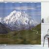 Ambesonne Alaska Shower Curtain, McKinley Mountain in Denali National Park in Alaska Scenic Landscape, Cloth Fabric Bathroom Decor Set with Hooks, 69" W x 75" L, Fern Green Sky Blue view 1