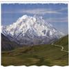 Ambesonne Alaska Shower Curtain, McKinley Mountain in Denali National Park in Alaska Scenic Landscape, Cloth Fabric Bathroom Decor Set with Hooks, 69" W x 75" L, Fern Green Sky Blue view 2