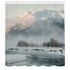 Ambesonne Alaska Shower Curtain, Chilkat Valley Covered in Snow Winter Season Landscape Idyllic Scene from North, Cloth Fabric Bathroom Decor Set with Hooks, 69" W x 75" L, Grey White view 2