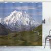 Ambesonne Alaska Shower Curtain, McKinley Mountain in Denali National Park in Alaska Scenic Landscape, Cloth Fabric Bathroom Decor Set with Hooks, 69" W x 70" L, Fern Green Sky Blue view 1