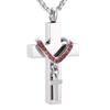 Oinsi Hold Multi-colored Crystal Heart Collar & Double Cross Cremation Urn Necklace For Women/Men (Red Stone) view 1