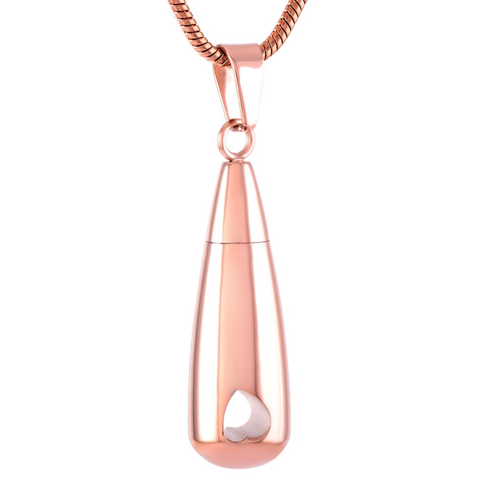 Tear Drop Cremation Necklace Memorial Jewelry for Ash Keepsake Stainless Steel urns Never Rust 316 L (Rose Gold)