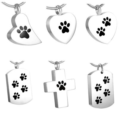 Oinsi Paw Print Heart&ID Tag&Cross Urn Necklace for Pet Dog/Cat Ashes - Cremation Jewelry (IJD8446)