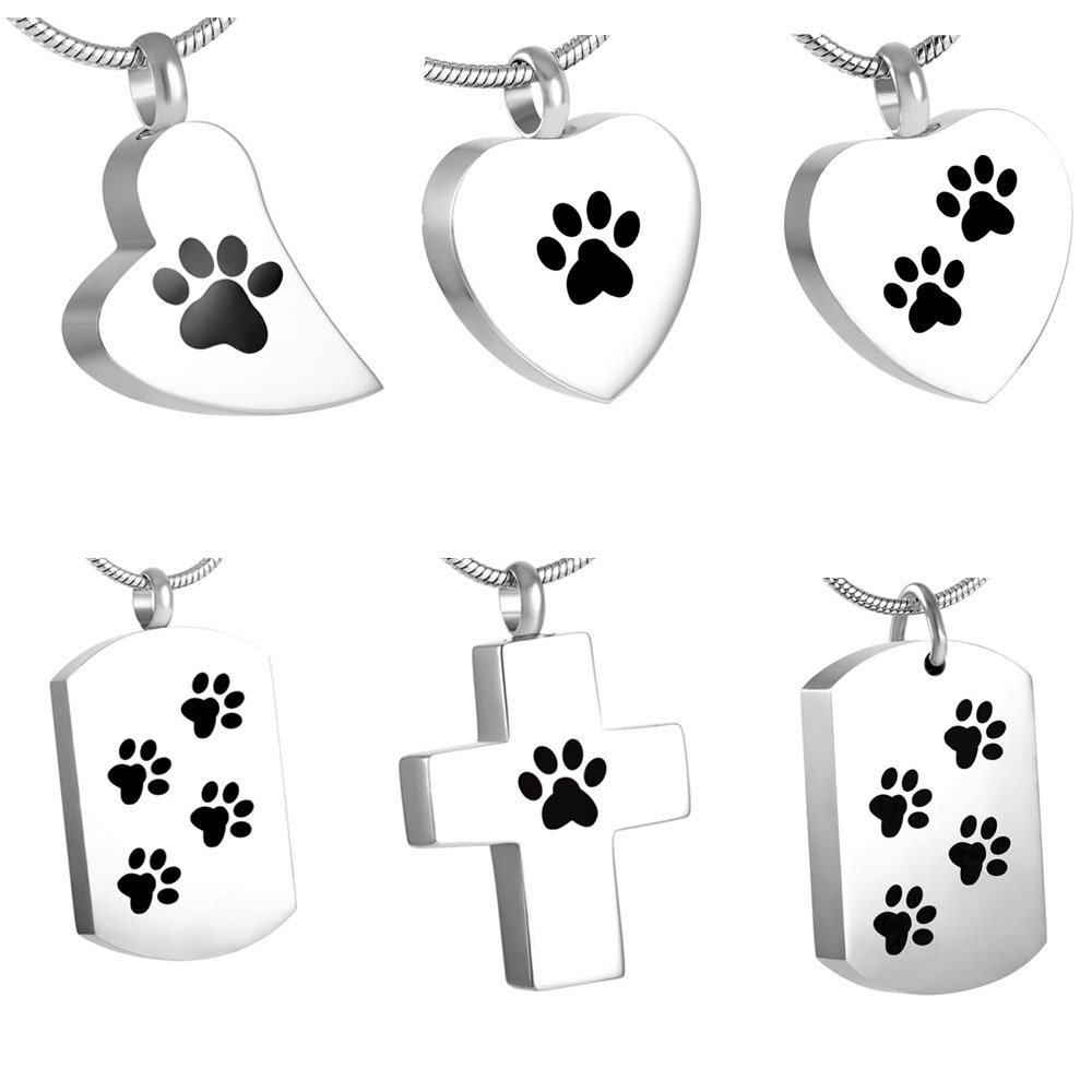 Oinsi Paw Print Heart&ID Tag&Cross Urn Necklace for Pet Dog/Cat Ashes - Cremation Jewelry (IJD8446)