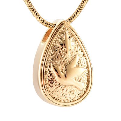 Oinsi Peace Dove &Teardrop Stainless Steel Cremation Necklace To Hold Ashes -Pet Memorial Urn Jewelry (Gold)